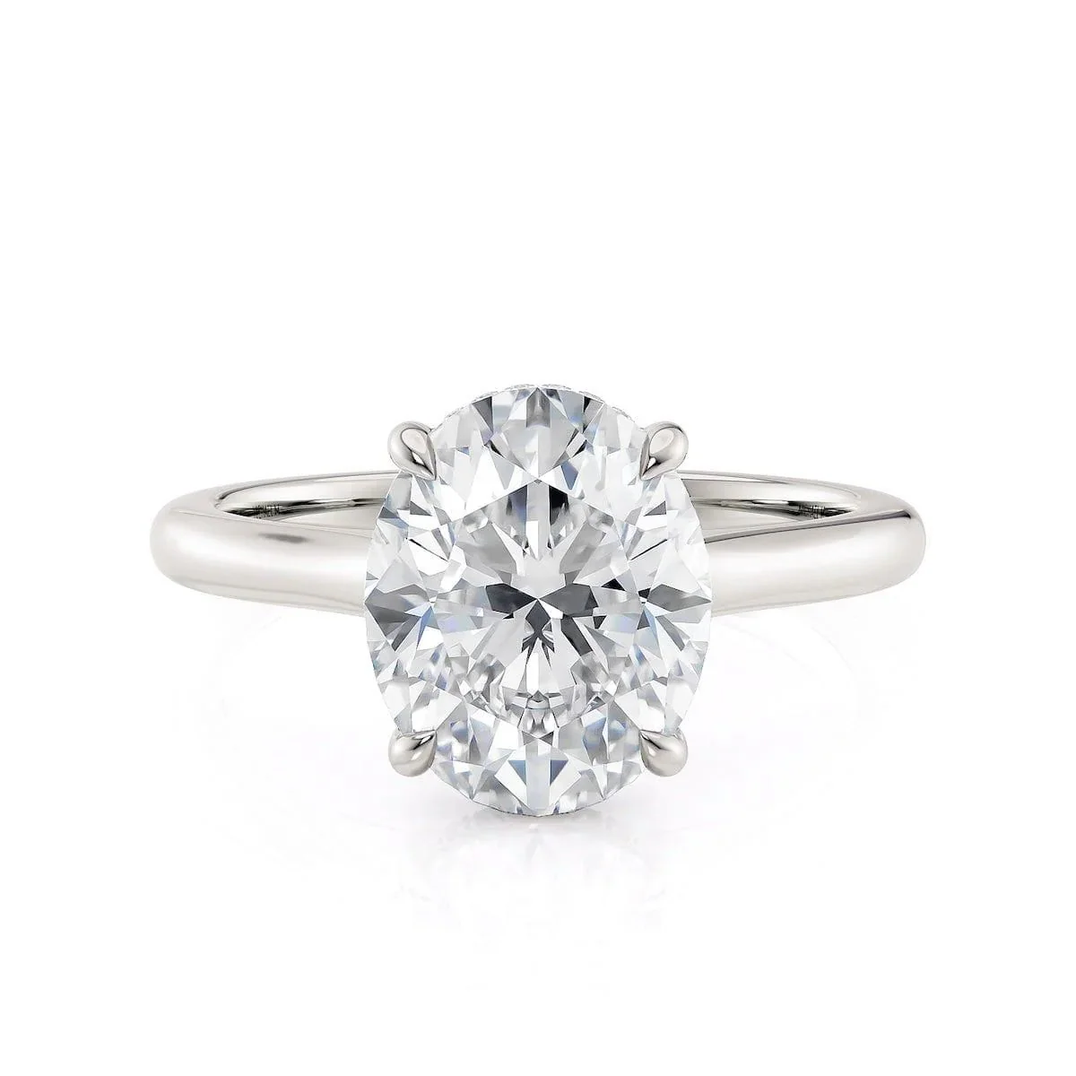 0.08ctw Oval-Cut Hidden Halo Diamond Solitaire