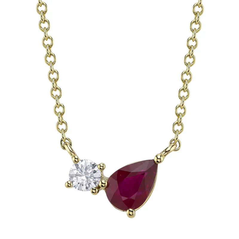 0.11ctw Diamond and Ruby Pear Necklace