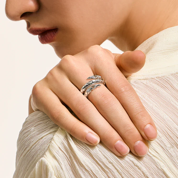 0.11ctw Diamond Sterling Silver Coiled Naga Ring - Image 4