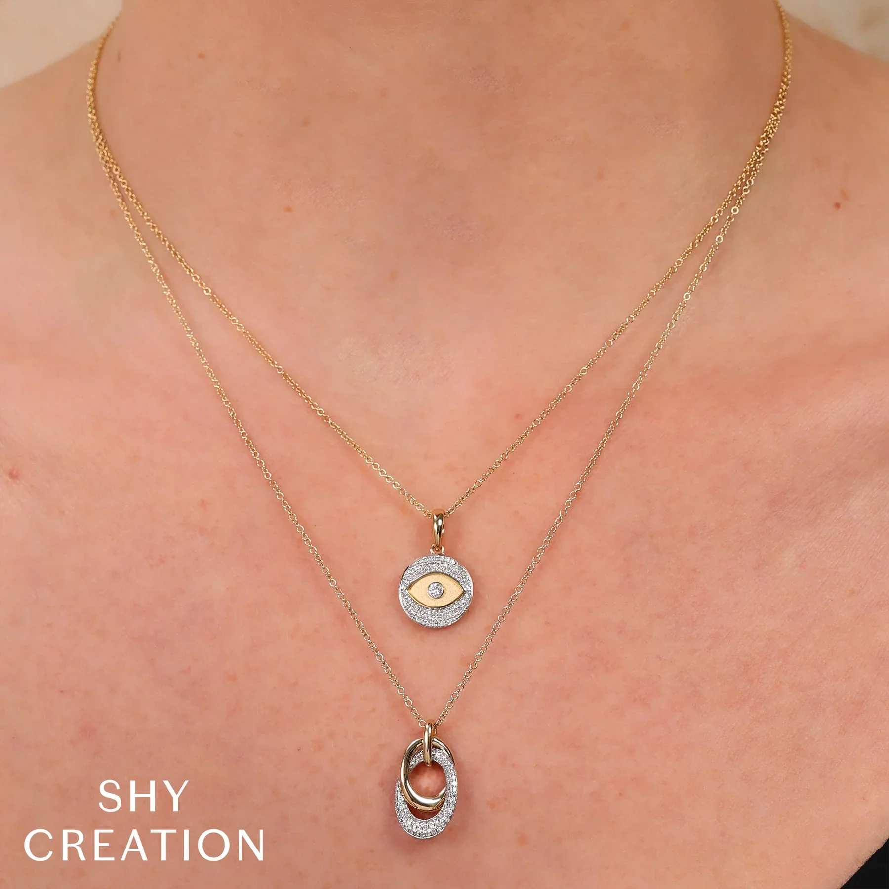 0.19ctw Diamond Bezel Pave Eye Circle Matte Necklace - Image 2