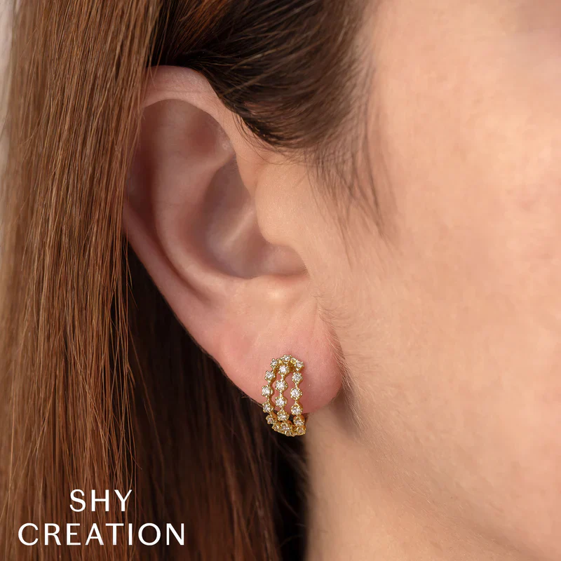 0.42ctw Diamond Crown Setting Huggie Earring - Image 2