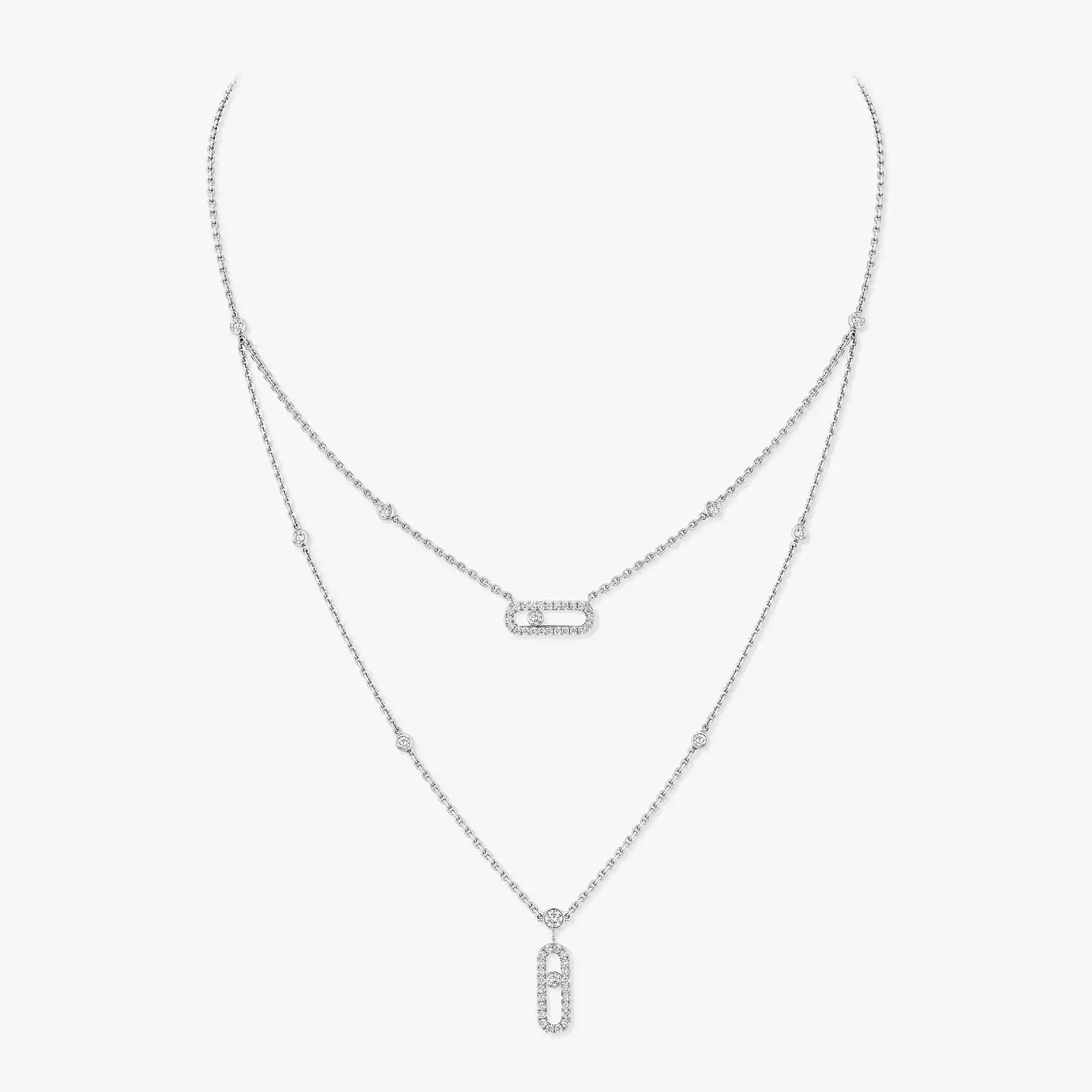 0.60ctw White Gold Diamond 2-Row Necklace