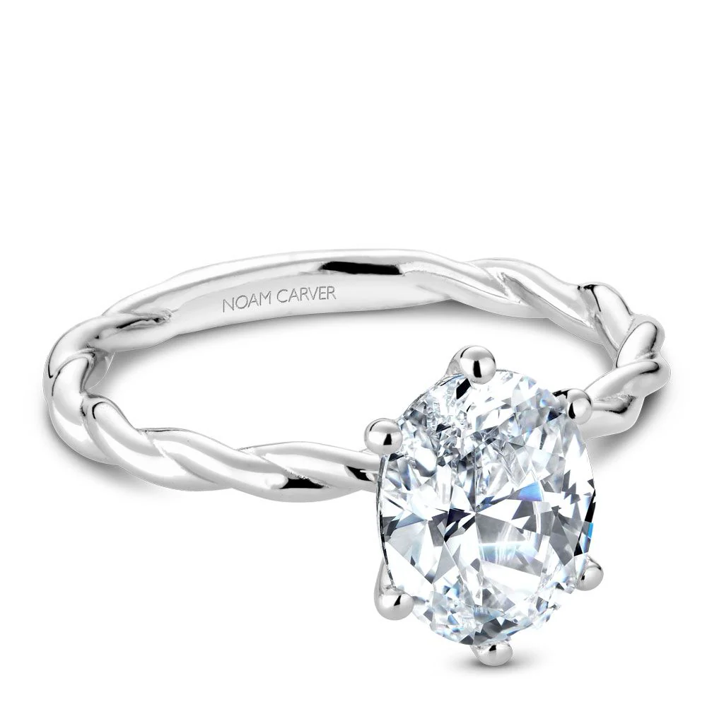 14K White Gold Oval Twist Band Engagement Ring