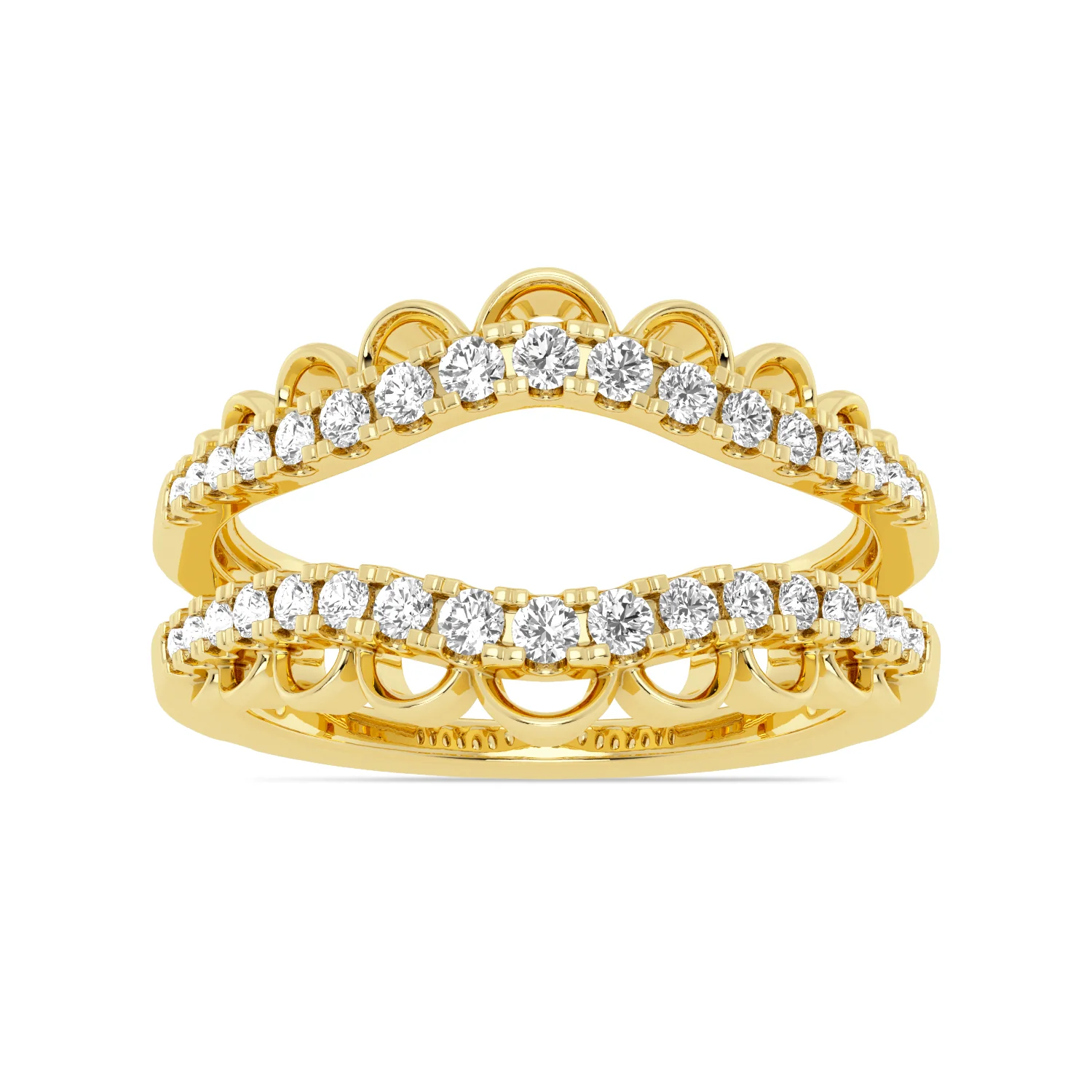 14K Yellow Gold Round Diamond Floral V Shape Jacket Band