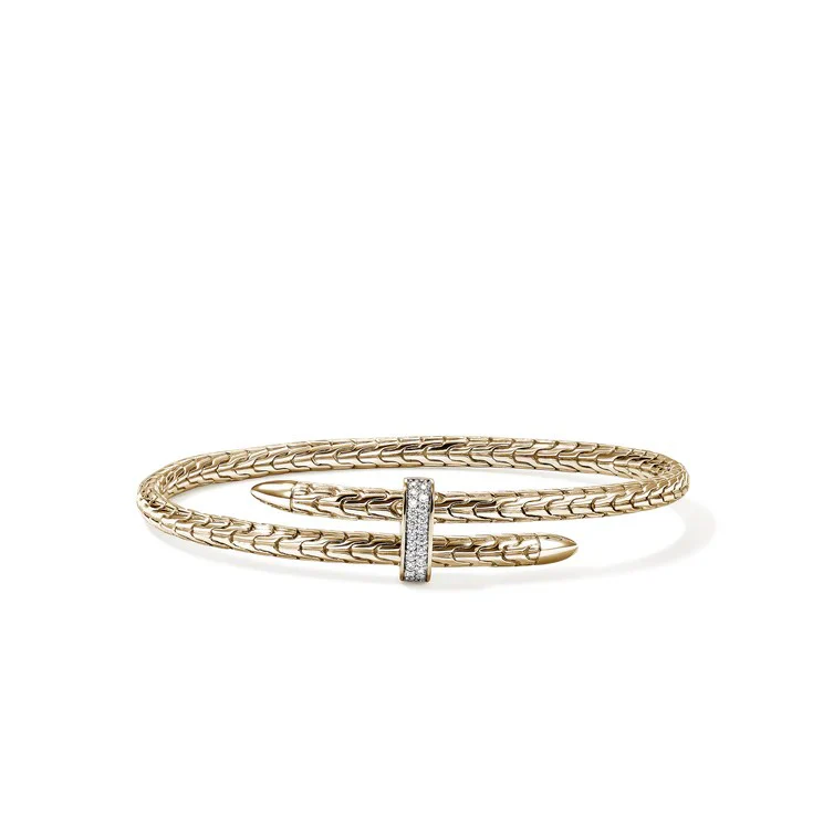 14K Yellow Gold Spear Flex Cuff With Diamonds