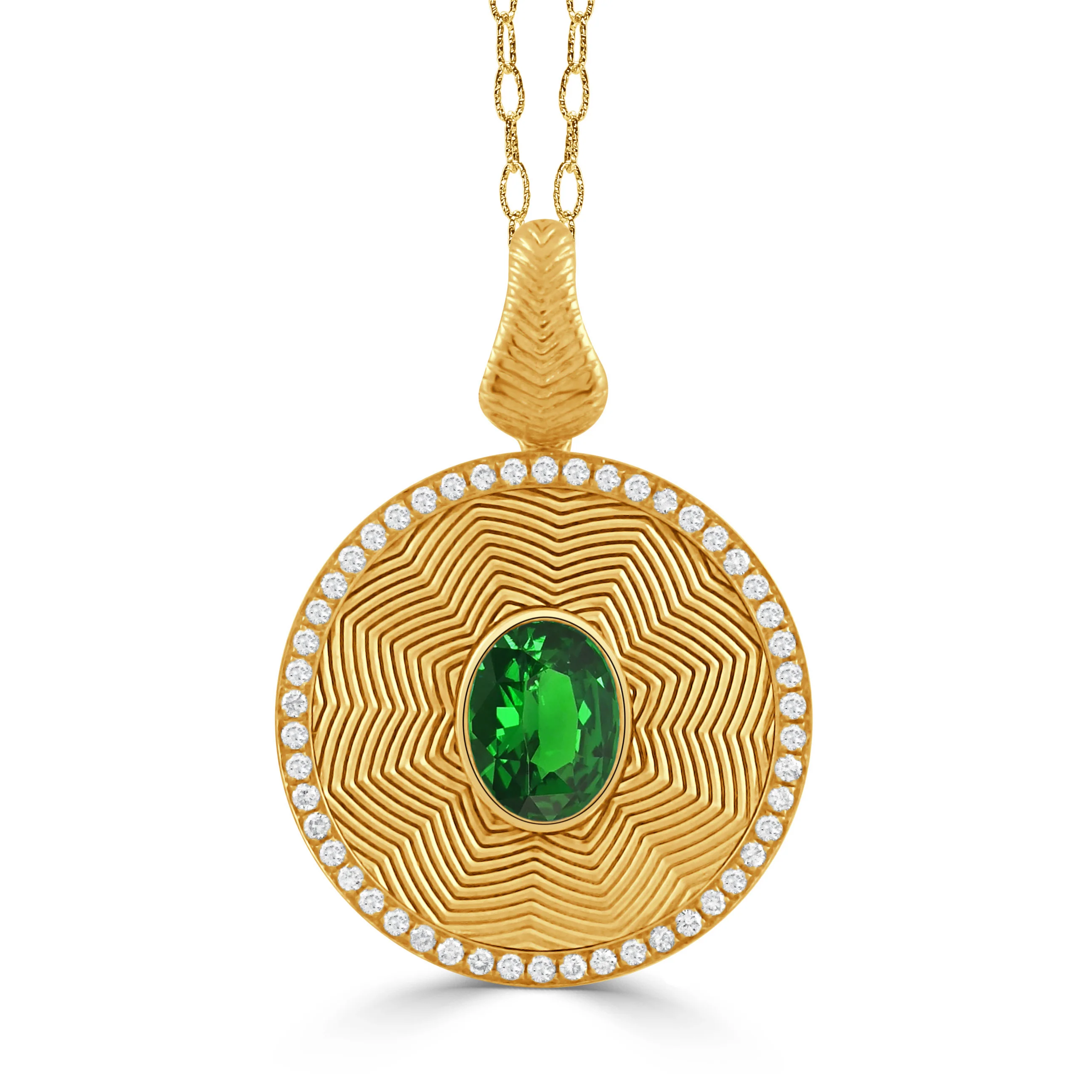 18K Yellow Gold Diamond Pendant with Tsavorite Center Stone