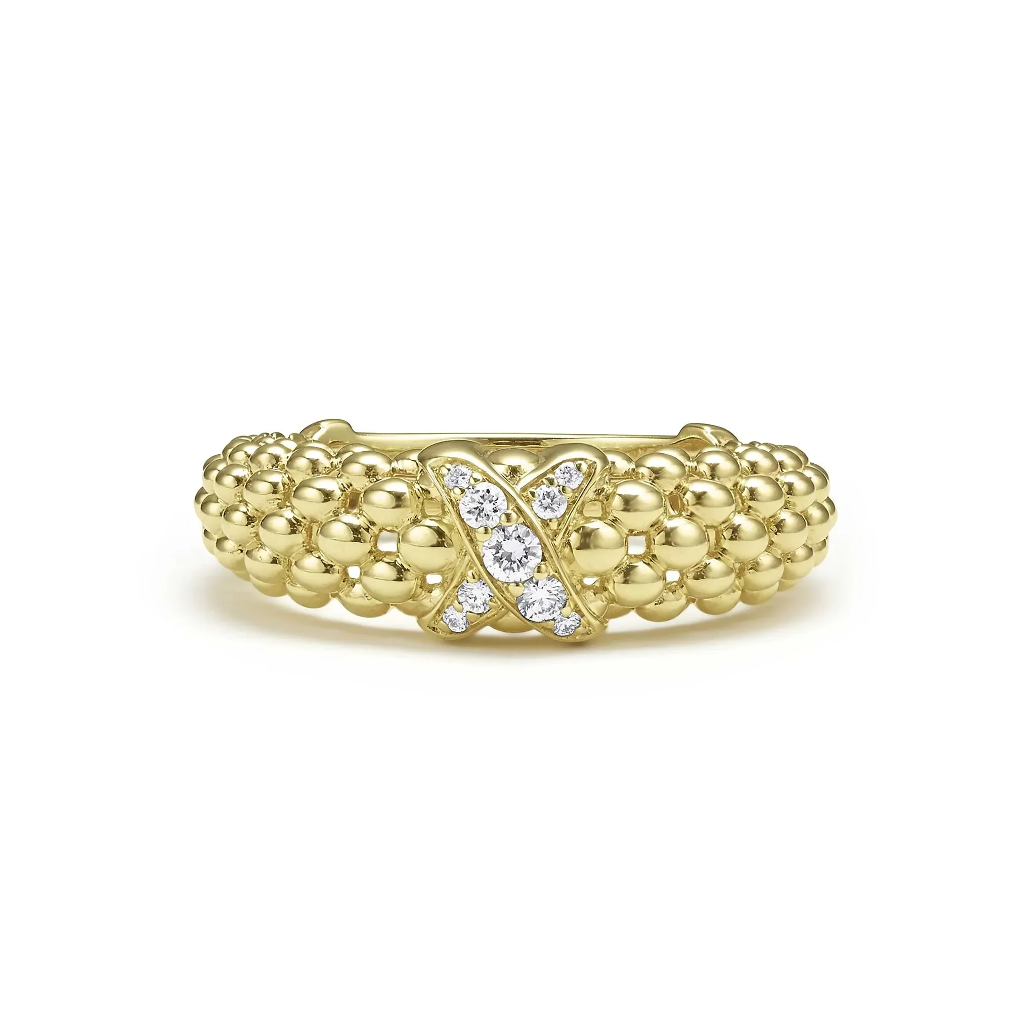 18K Gold X Caviar Diamond Ring