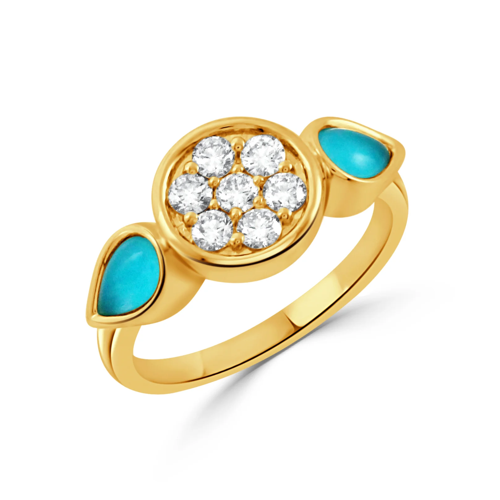 18K Yellow Gold Diamond Ring with Cabochon Cut Turquoise