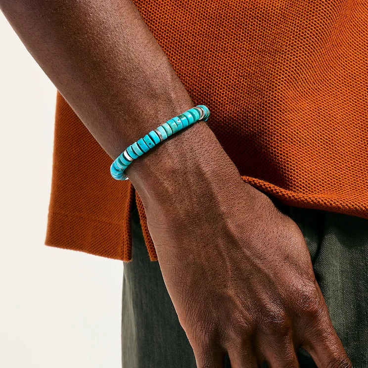 8mm Heishi Beaded Bracelet - Turquoise - Image 3