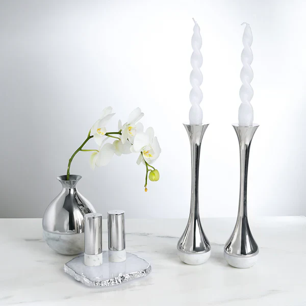 Coluna Dual Salt & Pepper, Marble & Silver, Set of 2 - Image 3