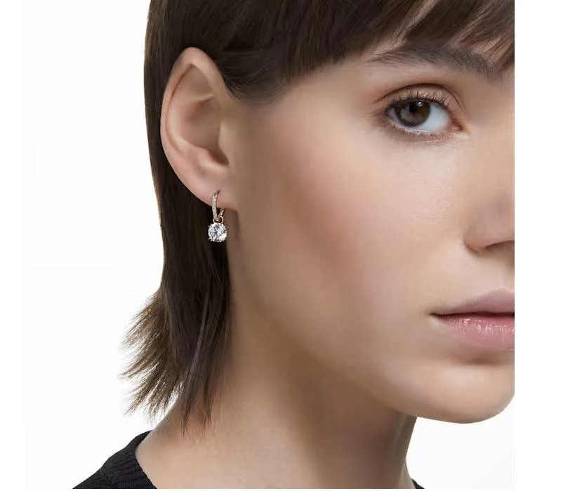 Constella Drop Earrings with Clear Pavé Crystals and Zirconia, Gold-tone Plated - Image 2