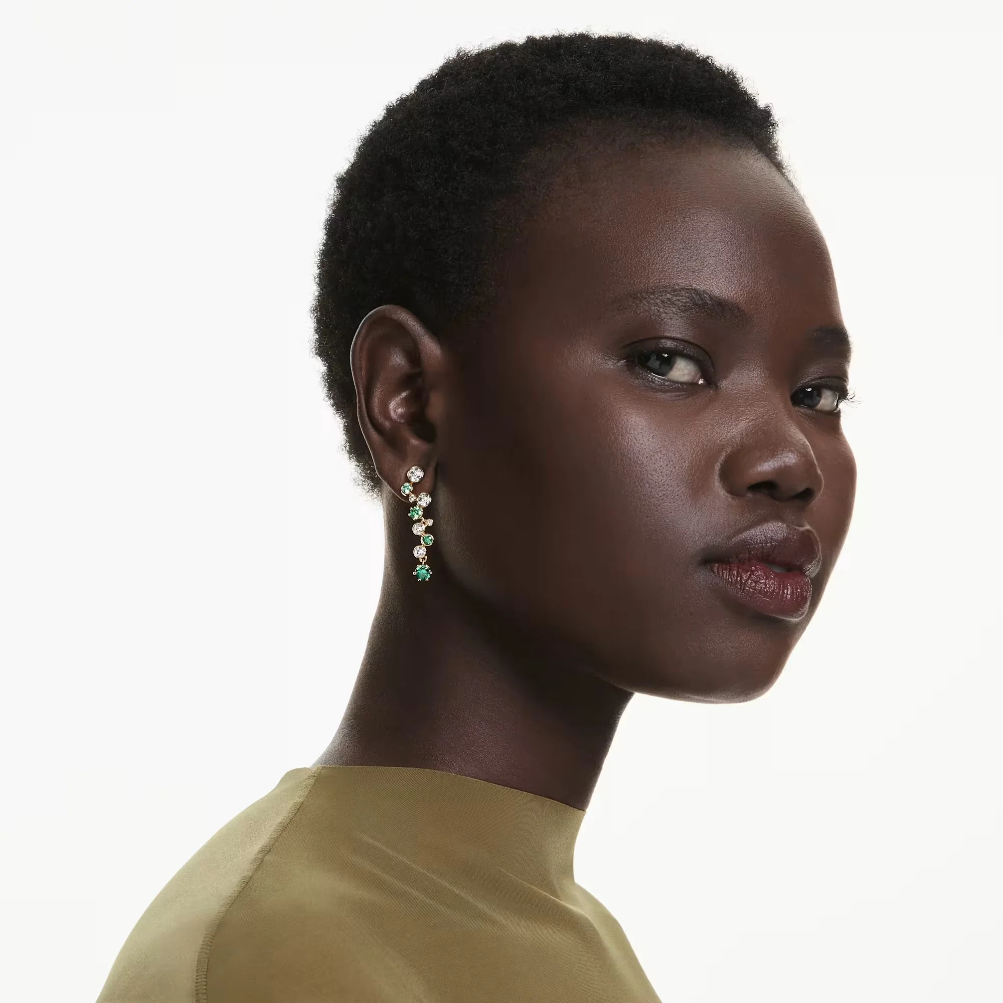 Constella Drop Earrings with Clear Crystals and Green Zirconia - Image 3
