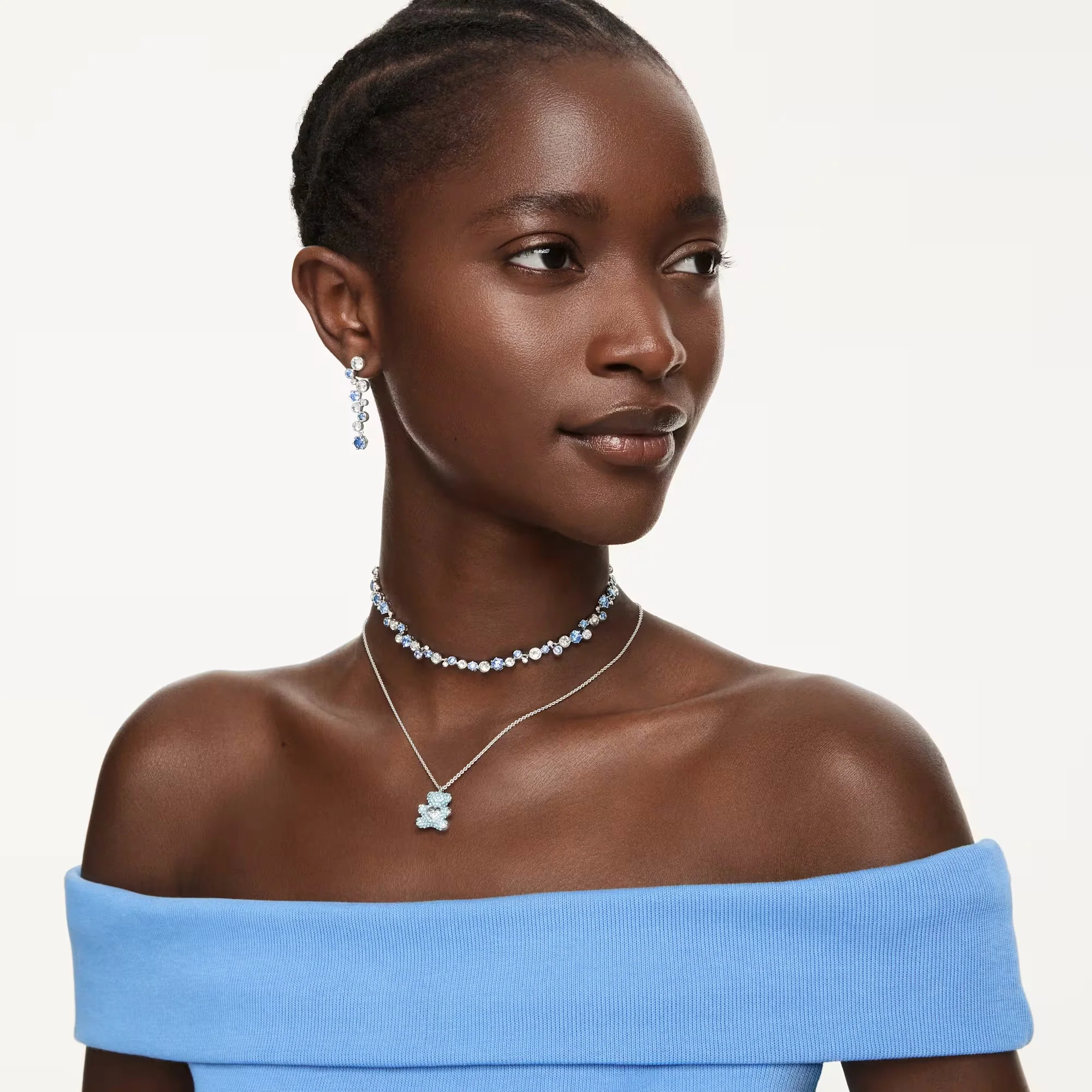 Constella Drop Earrings with Clear Crystals and Blue Zirconia - Image 3