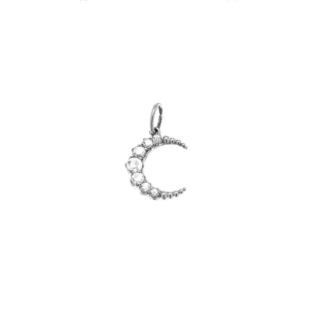 Crescent Rose Cut White Gold Diamond Charm