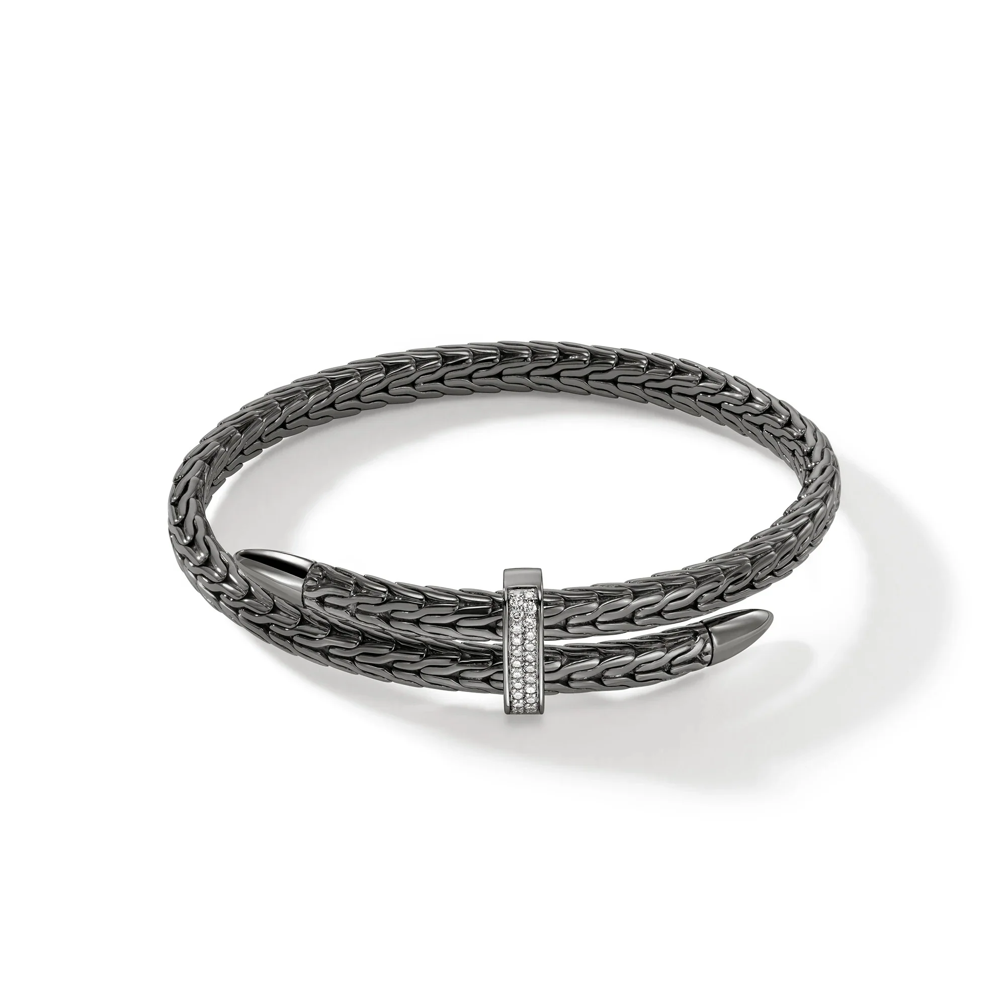 Dark Sterling Silver Spear Flex Cuff With Diamonds 5.5MM