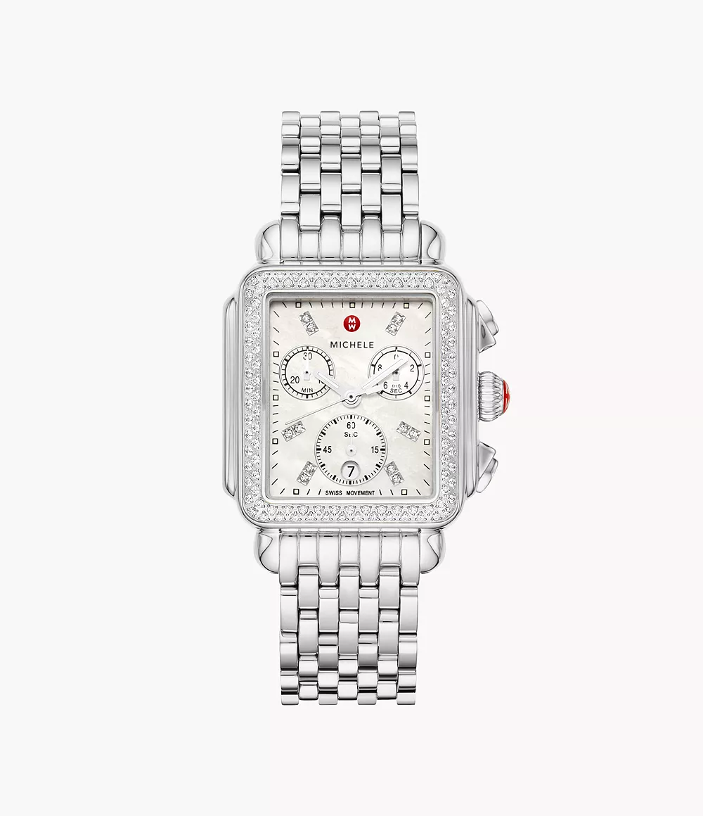 Deco Stainless Diamond Watch With MOP Dial