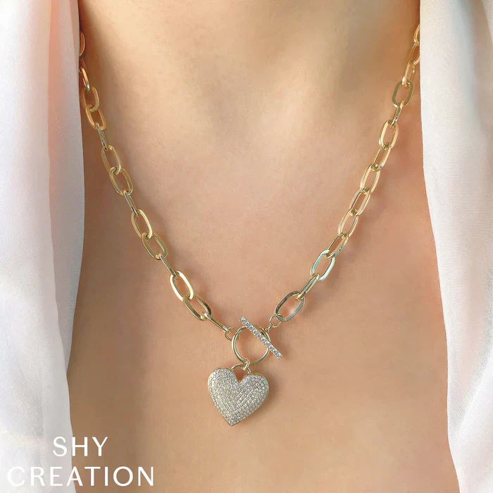Diamond Paper Clip Pave Heart Necklace - Image 3