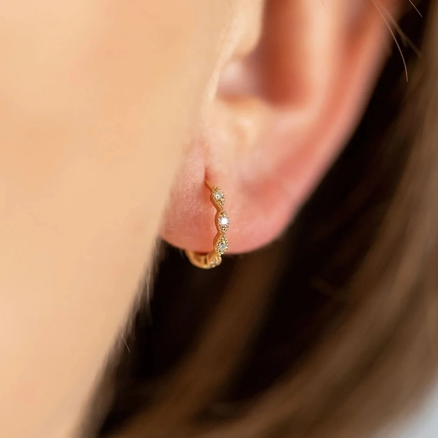 Eleanor Yellow Gold Diamond Huggie Earrings - Image 2