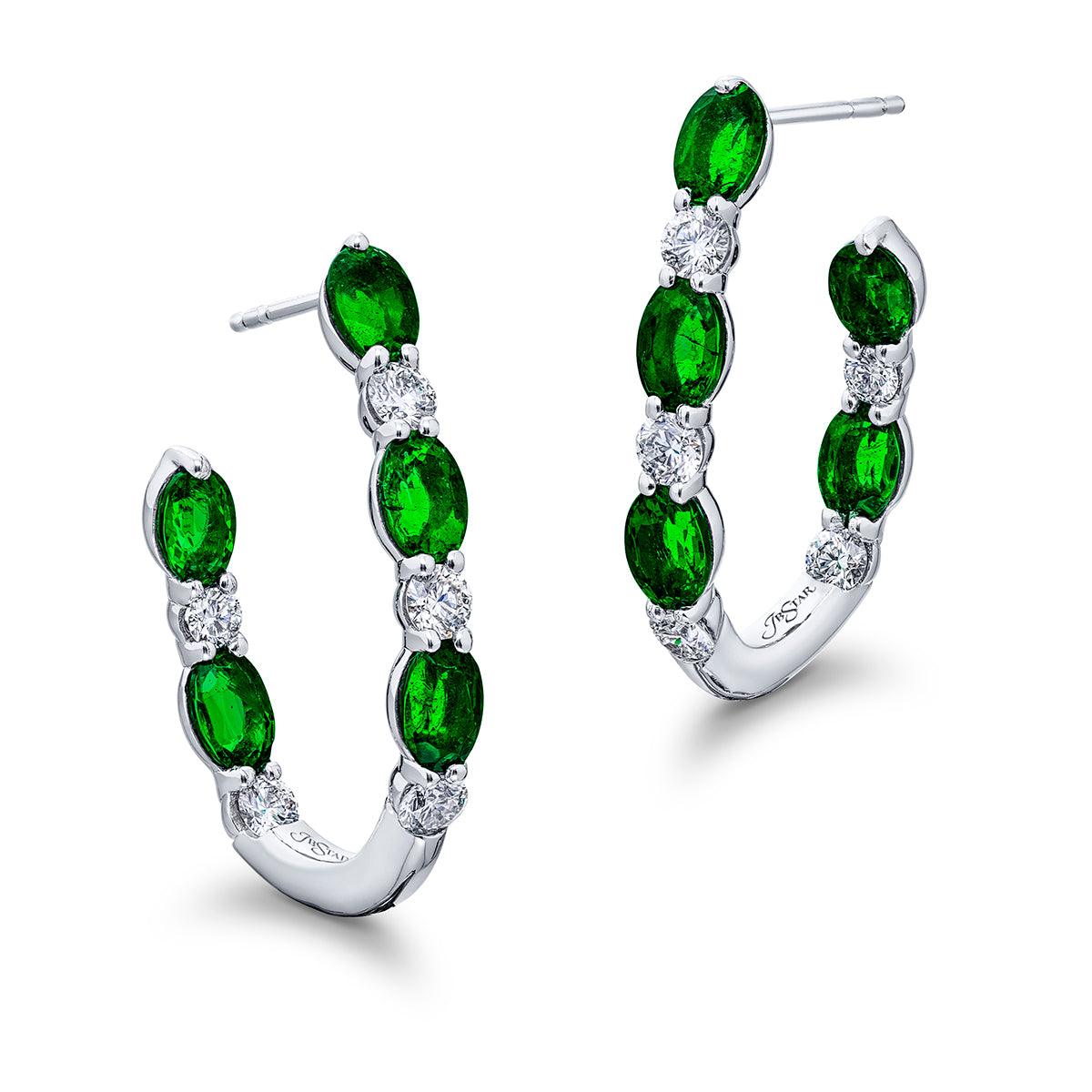 Emerald & Diamond Hoop Earrings