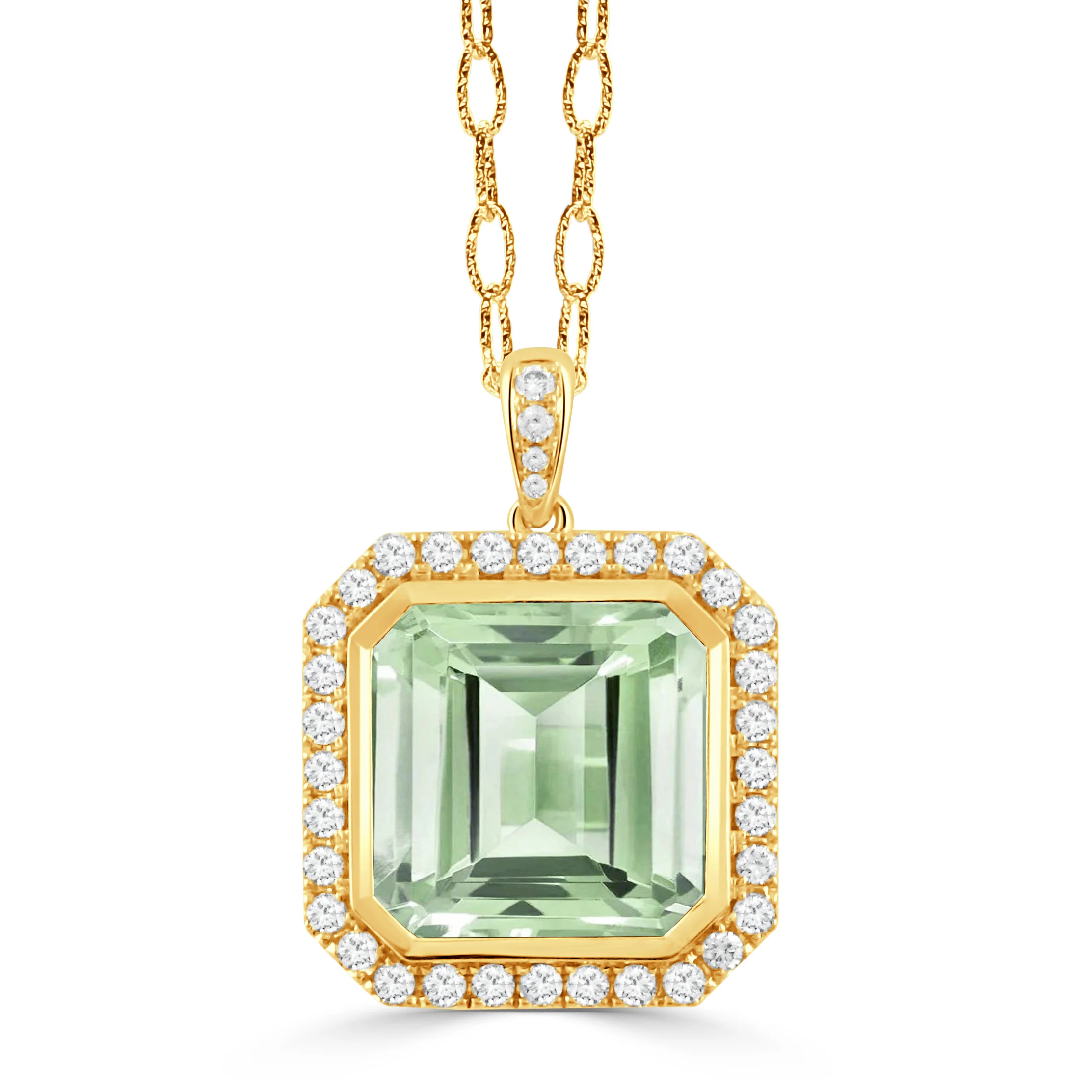 18K Gold Diamond Pendant with Green Amethyst