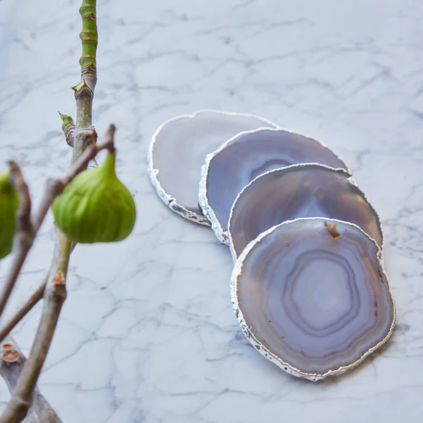 Lumino Coasters, Smoke Agate & Silver, Set of 4 - Image 2