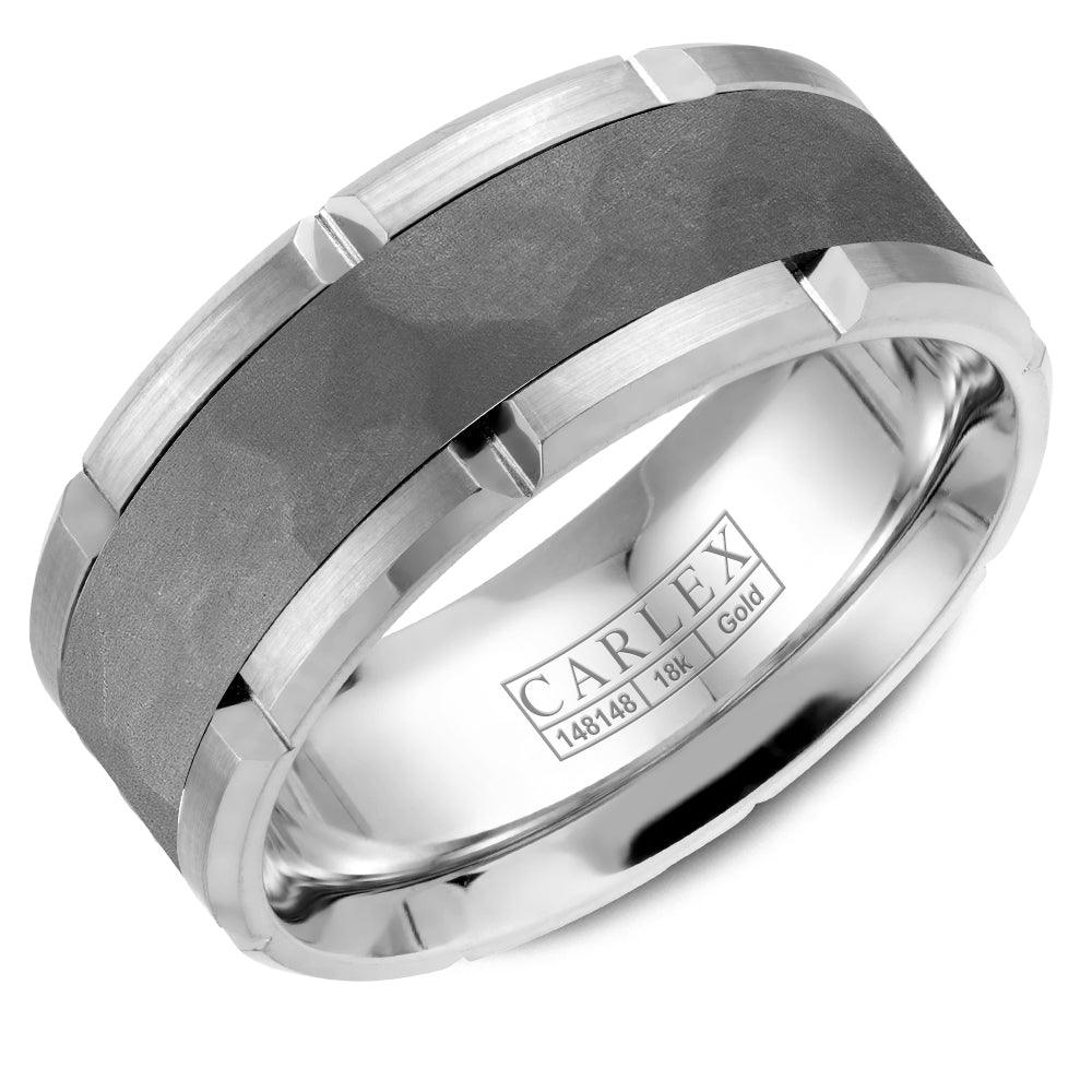 Tantalum and 14K White Gold Bevel Cut Wedding Band