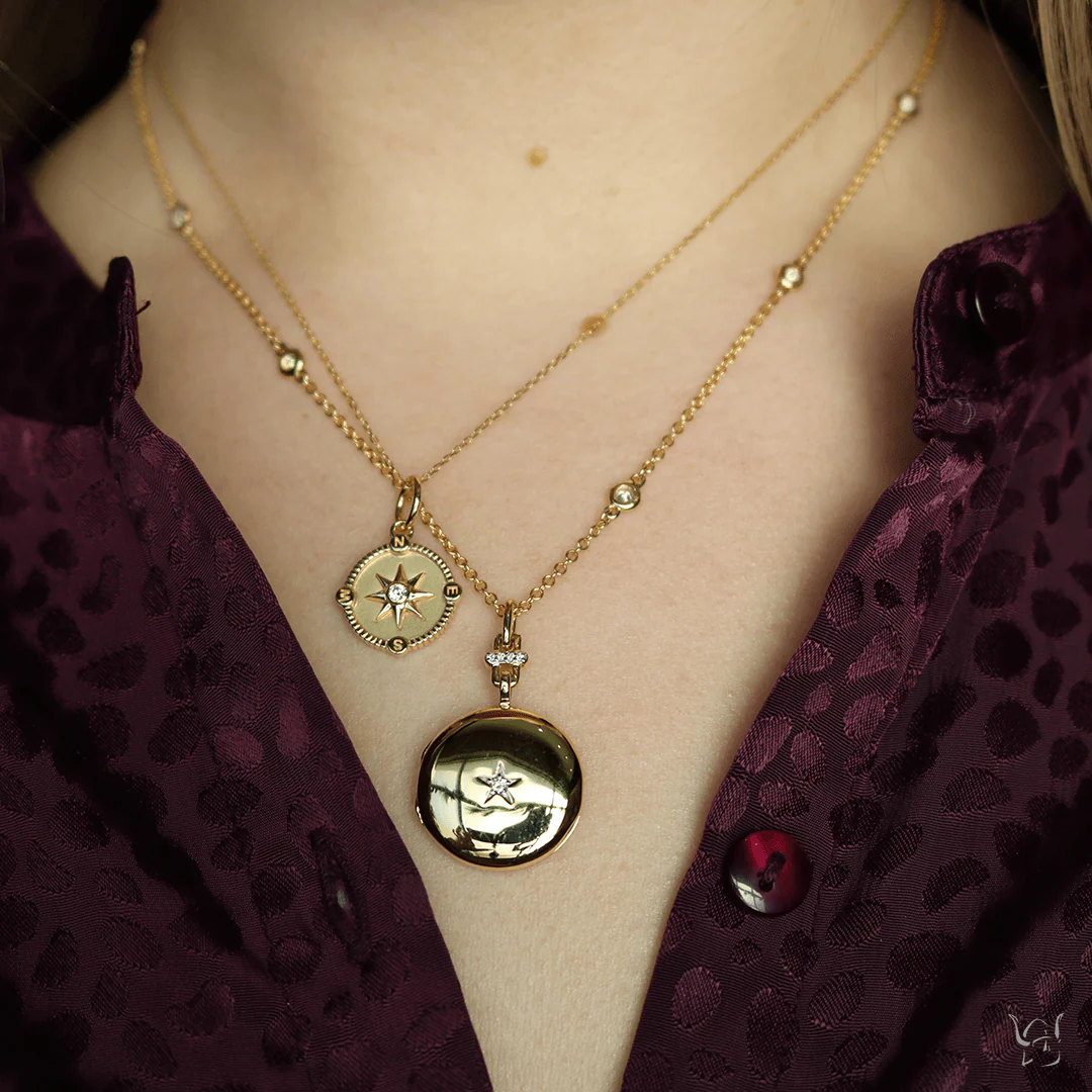 Mini "Adventure" Compass Charm with Diamond Accent - Image 2