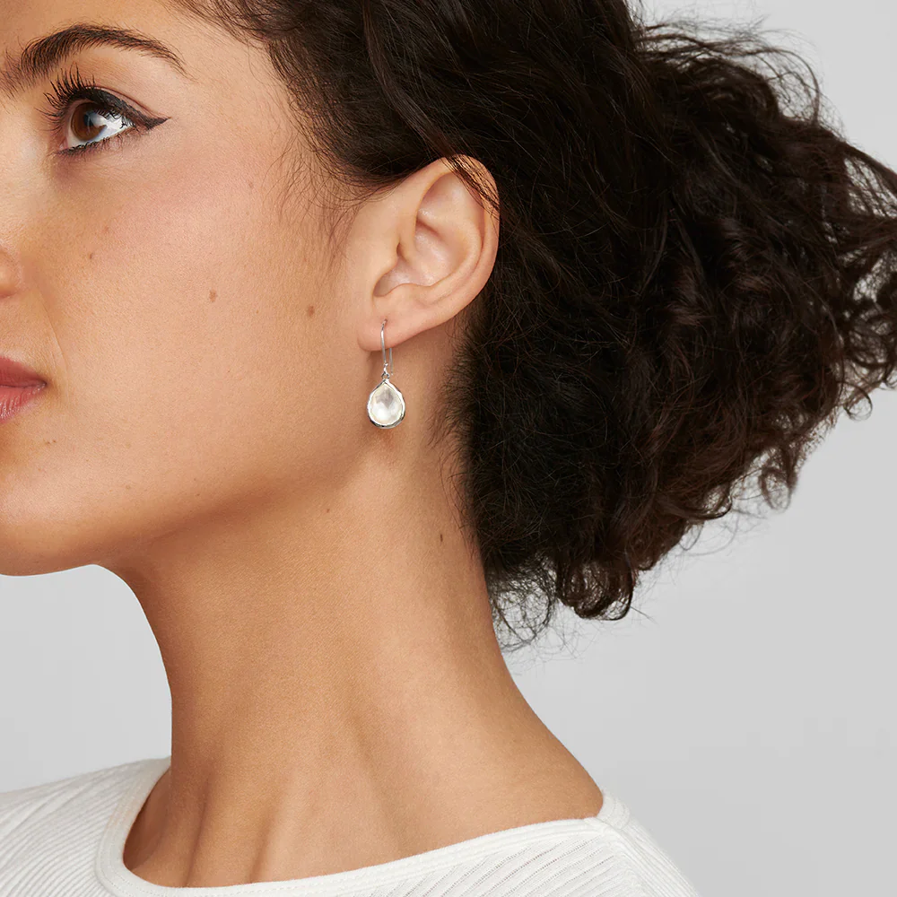 Mini Rock Crystal Teardrop Earrings in Sterling Silver - Image 2