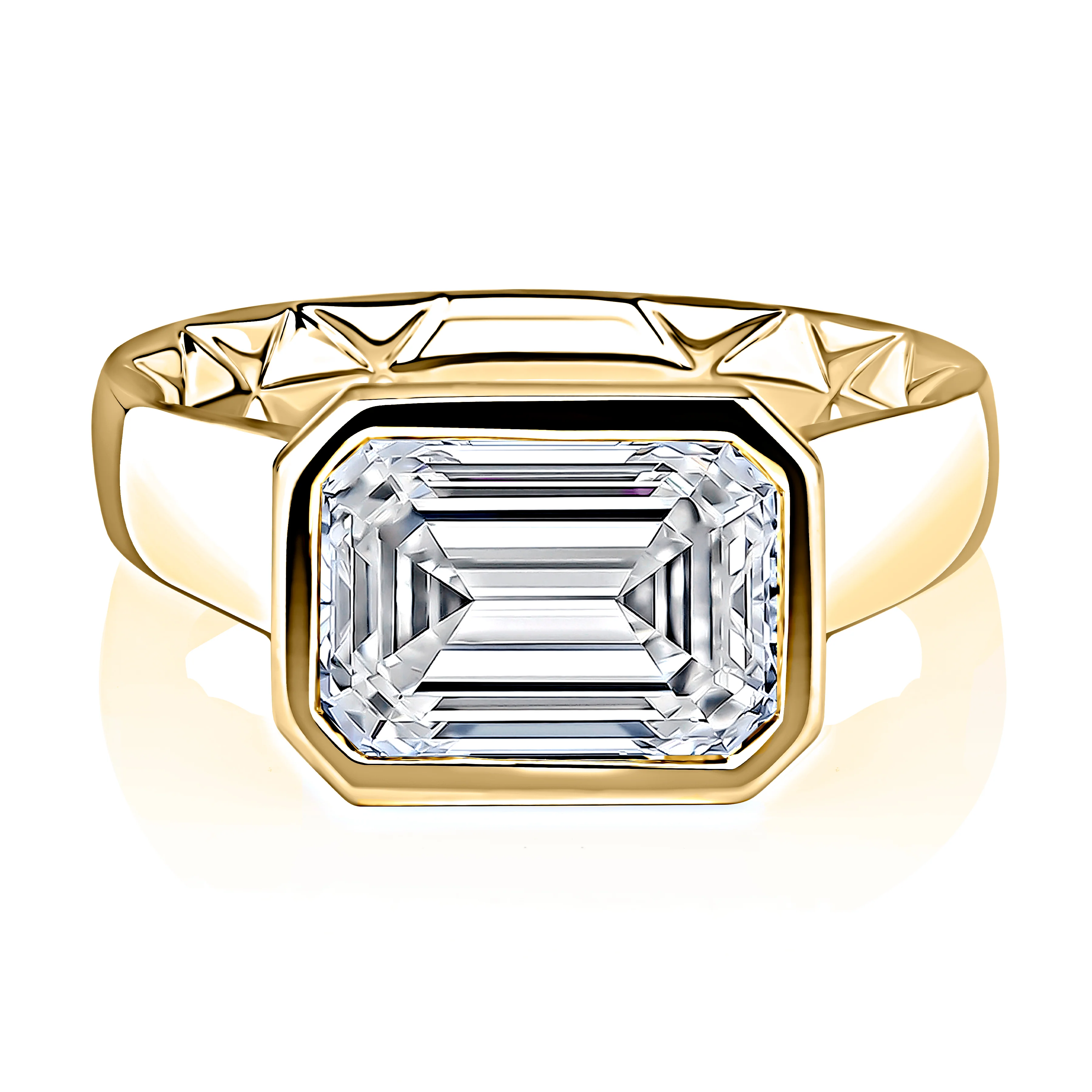 Modern East West Bezel Set Emerald Diamond Ring