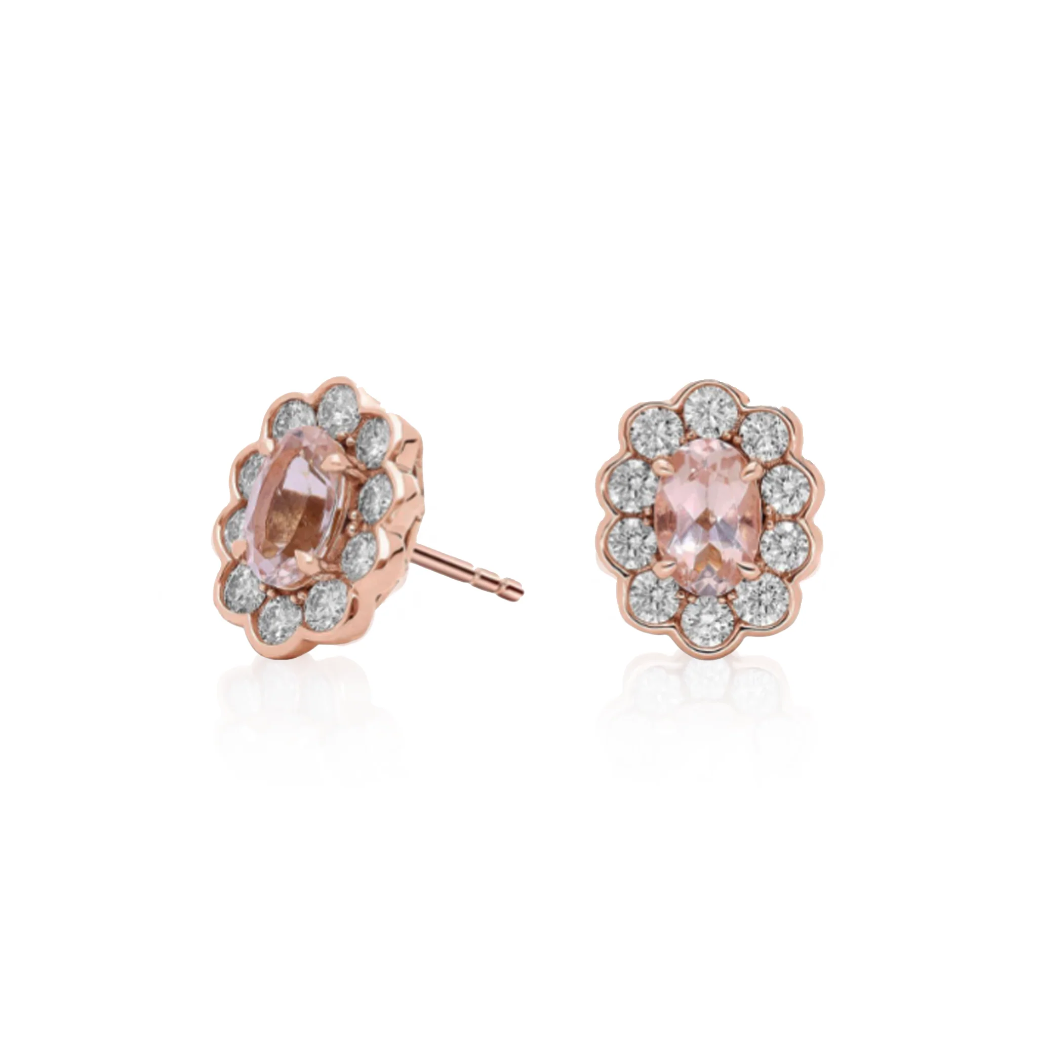 Morganite and Diamond Halo Stud Earrings