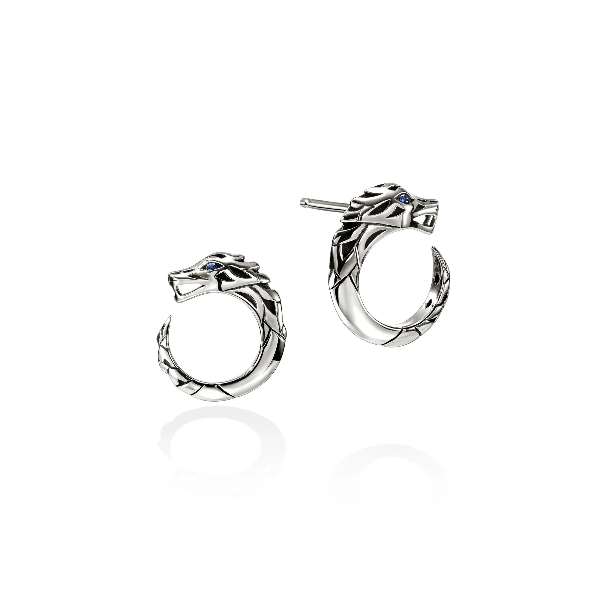 Naga Silver Circle Blue Sapphire Earrings