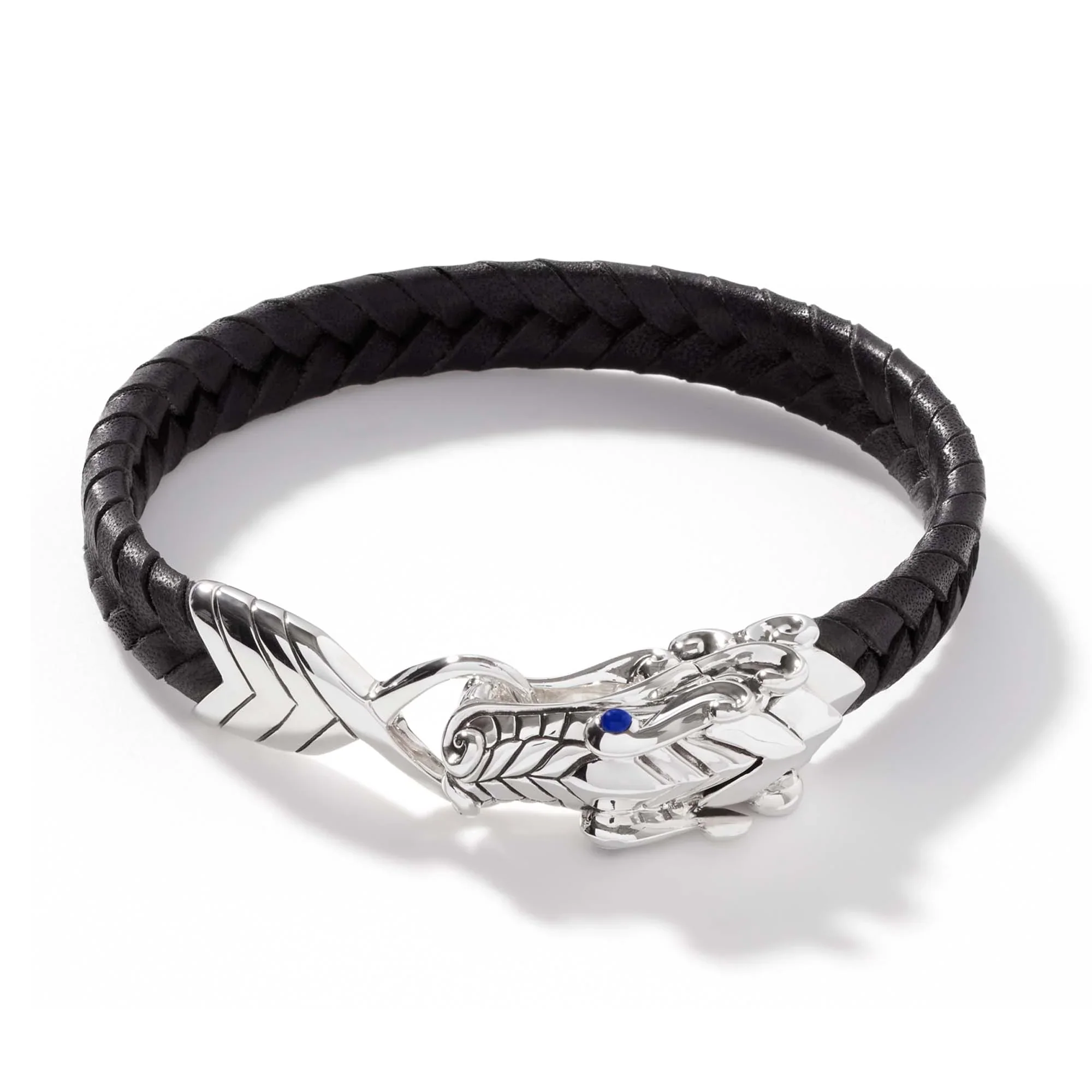 Naga Sterling Silver & Black Leather Bracelet