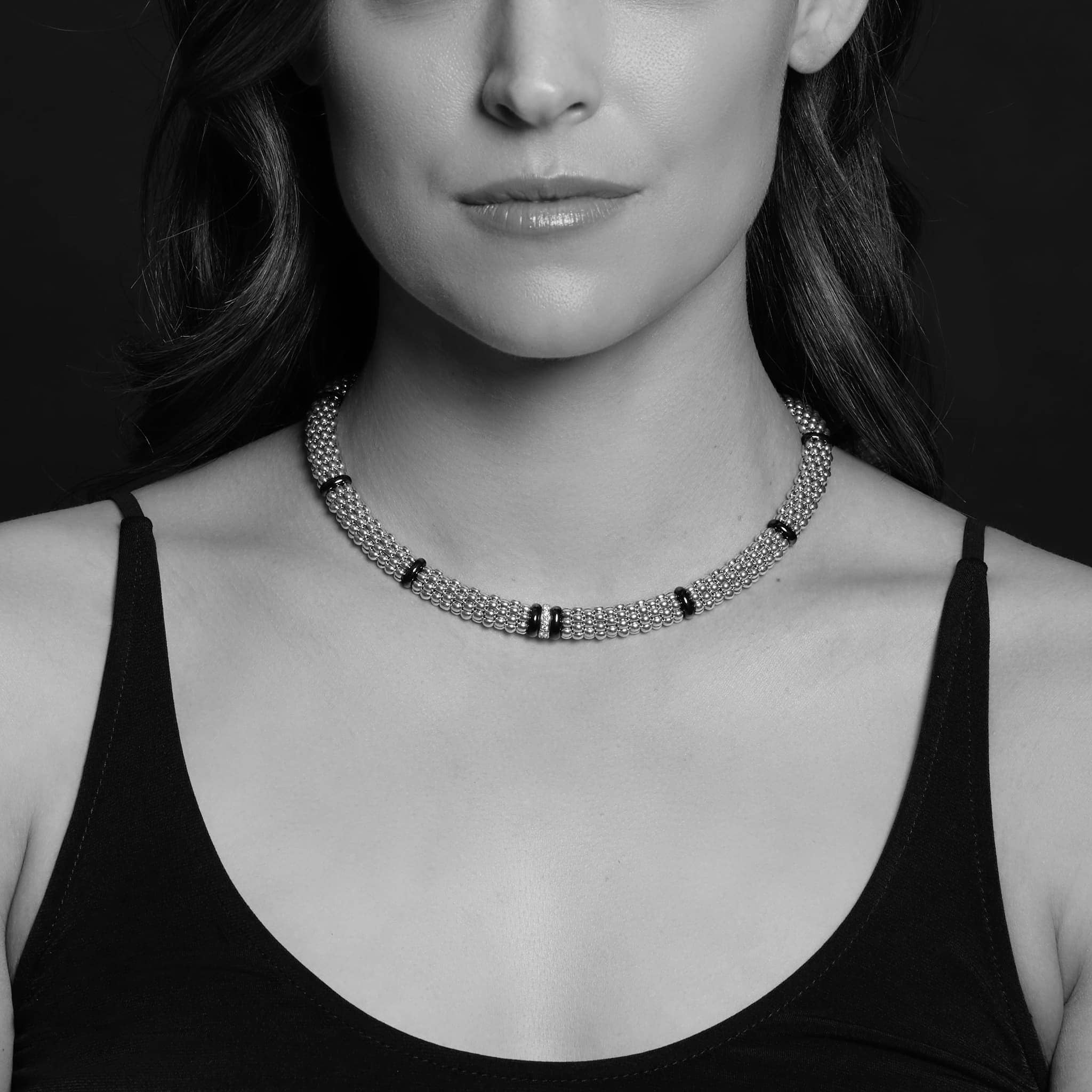 Single Station Diamond Caviar Necklace - Image 2