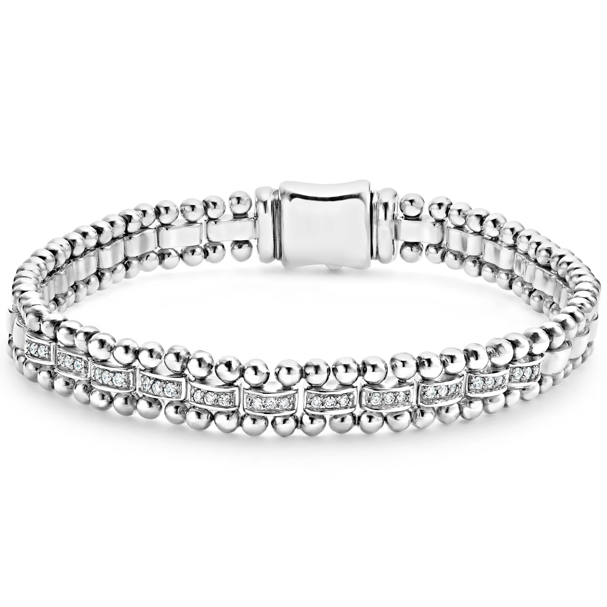 Small Single Station Diamond Circle Caviar Bracelet | 7mm