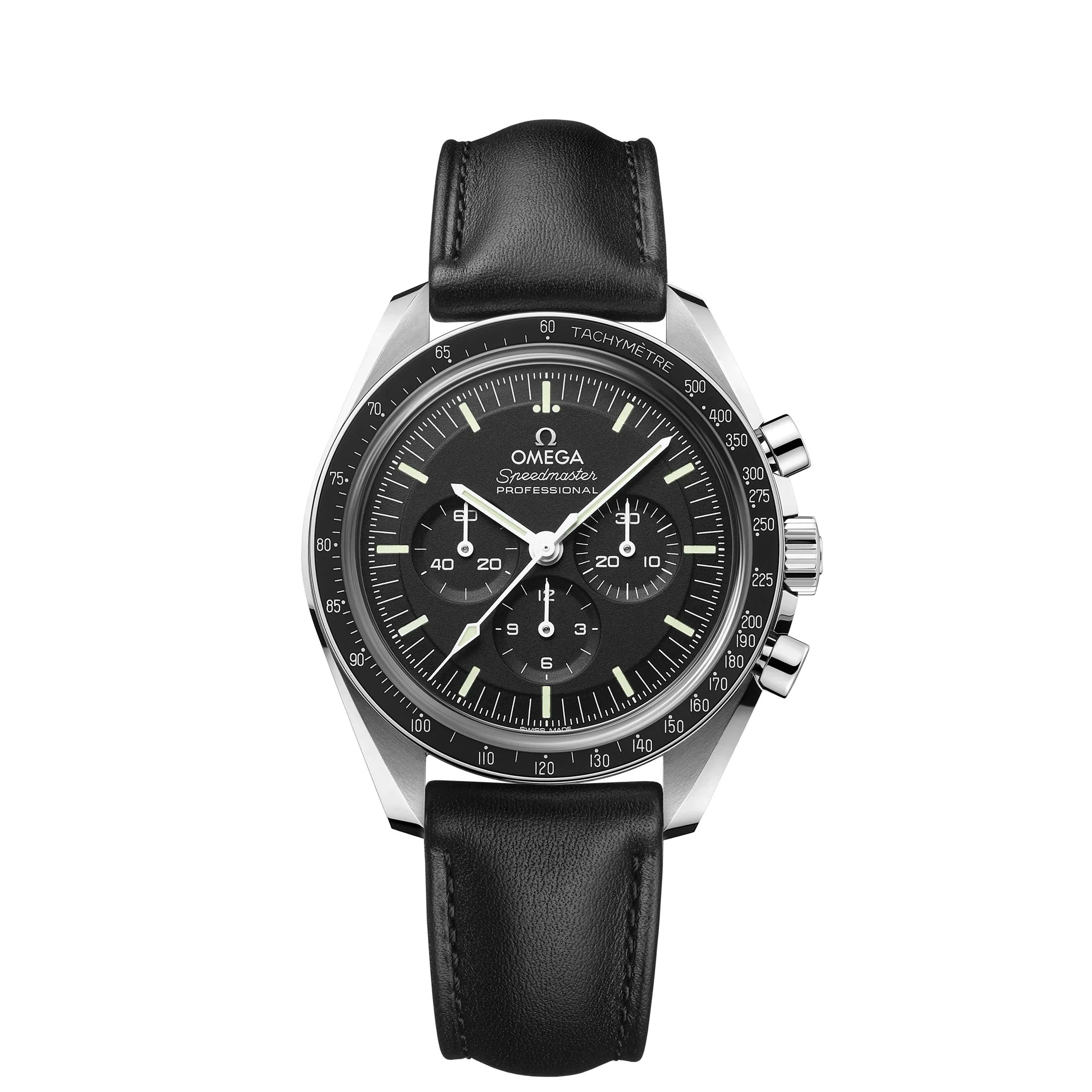 Speedmaster Moonwatch Professional Co-Axial Master Chronometer Chronograph 42MM, Steel on Leather Strap, Black Dial