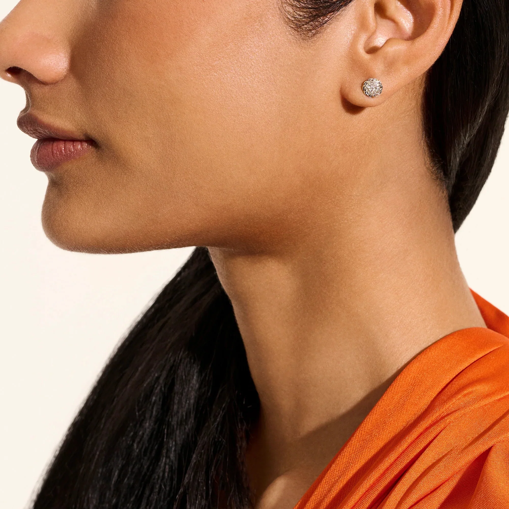 Sterling Silver Essential Pavé Diamond Stud Earring - Image 3