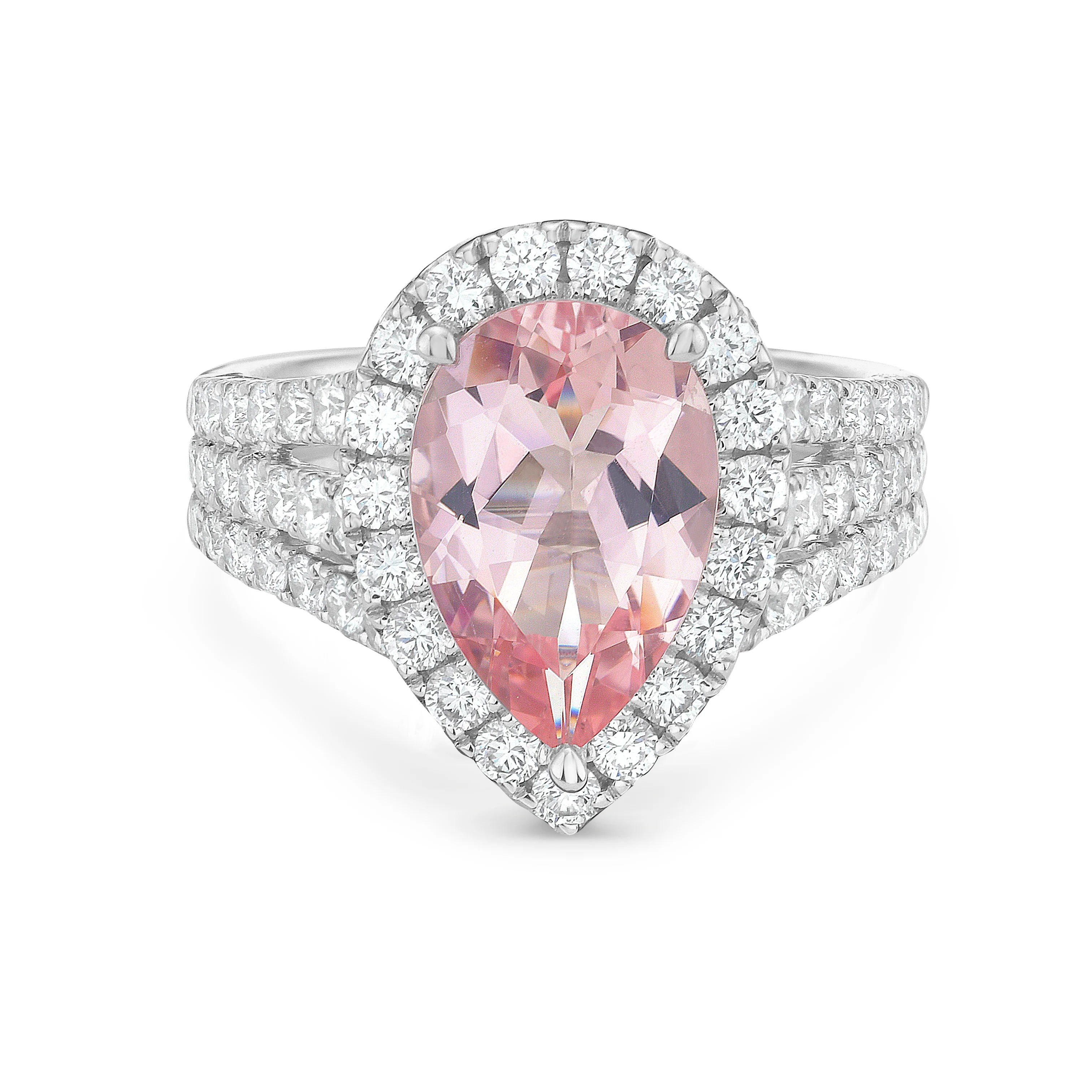 Triple Row Split Shank Morganite Ring
