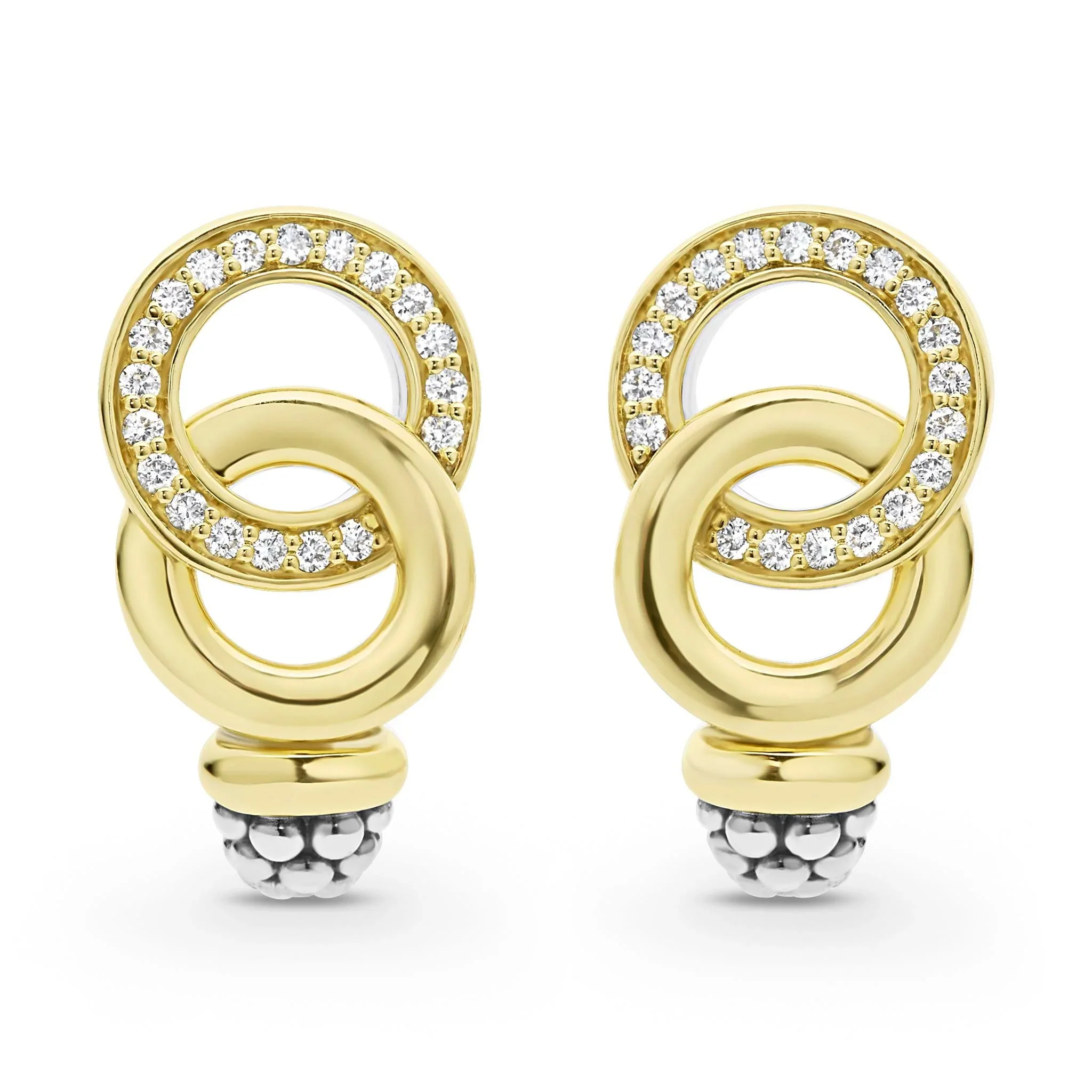 Two-Tone Interlocking Diamond Omega Clip Earrings
