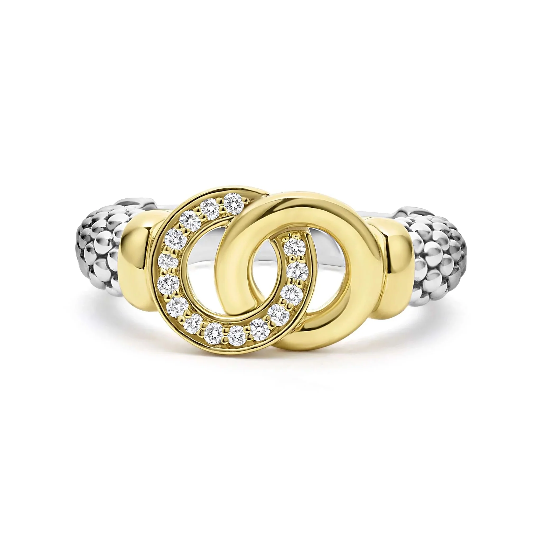 Two-Tone Interlocking Diamond Caviar Ring