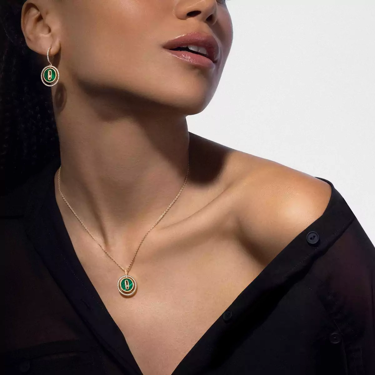 Yellow Gold Diamond & Malachite Dangle Earrings - Image 3